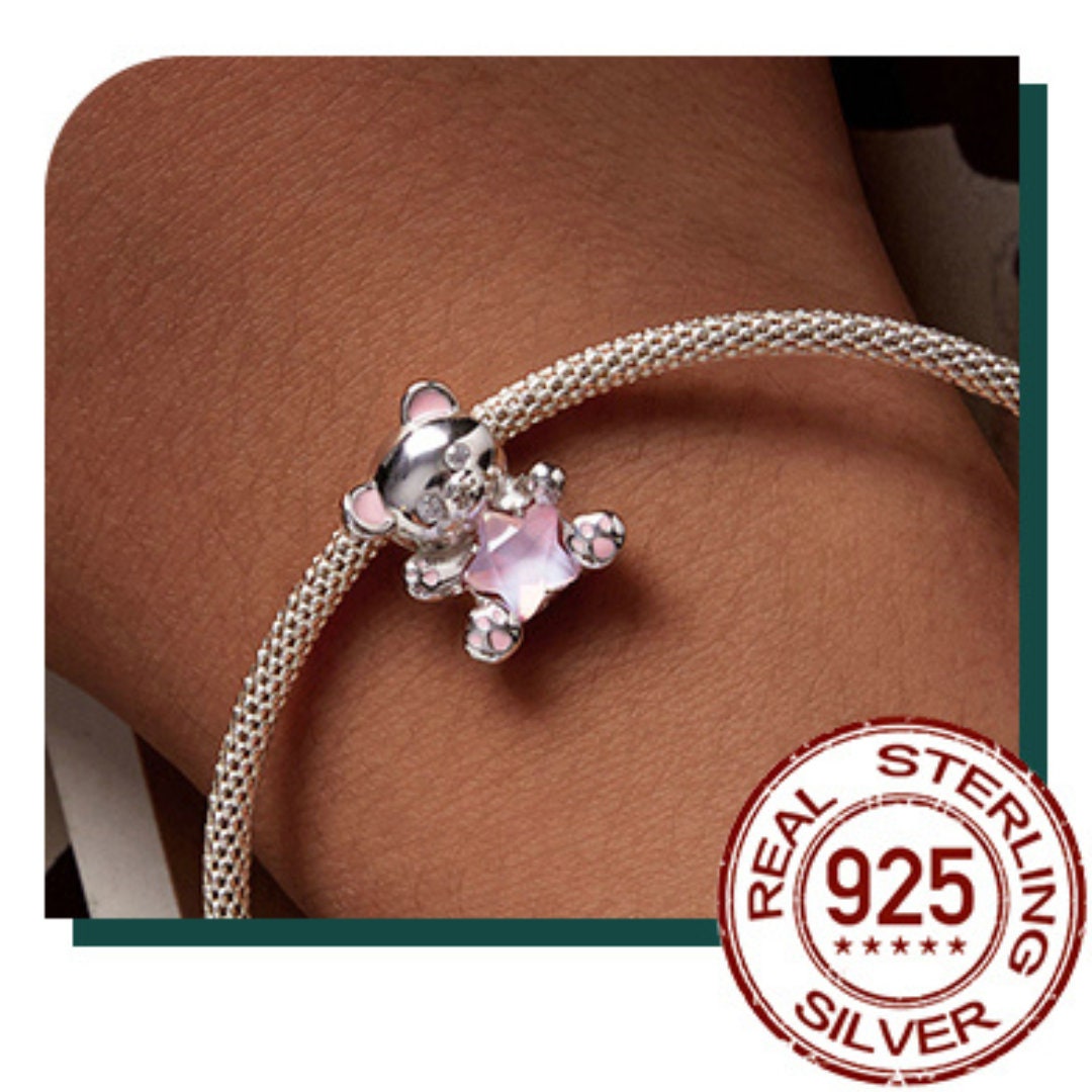 Silver Teddy Bear Charms 925 Sterling Silver Charm Bracelet fits Designer 3mm Snake Chain Bracelet BUY 3 GET 65% OFF
