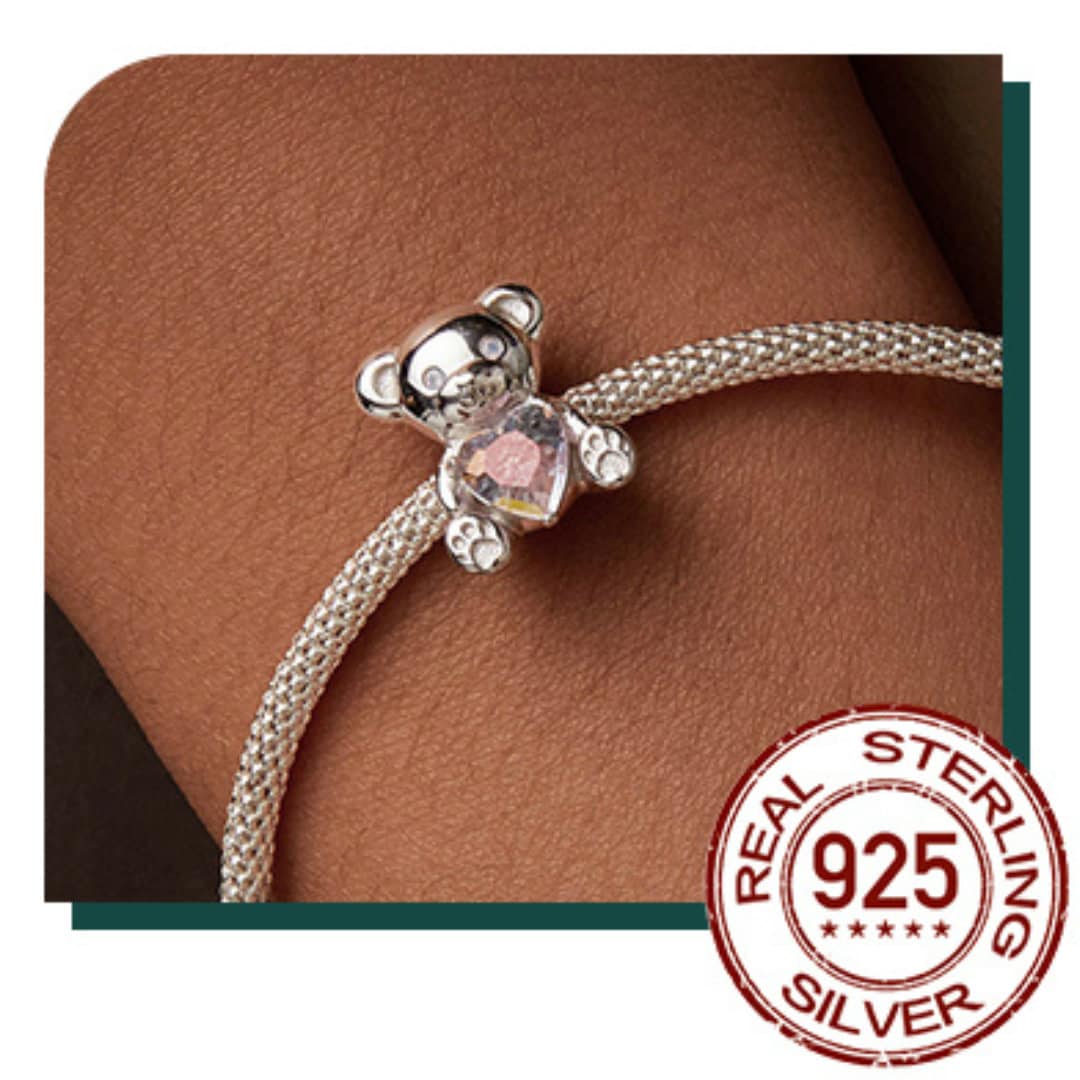 Silver Teddy Bear Charms 925 Sterling Silver Charm Bracelet fits Designer 3mm Snake Chain Bracelet BUY 3 GET 65% OFF