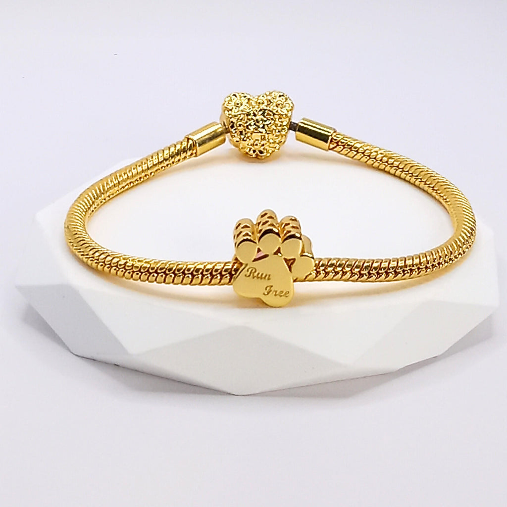 18k Opalite Memorial Paw Print Gold Plated Cubic Zirconia Charms fits Pandora Bracelet BUY 3 GET 65% OFF