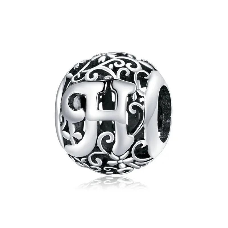Sterling Silver Letter Charm – Filigree &amp; Floral Openwork Design