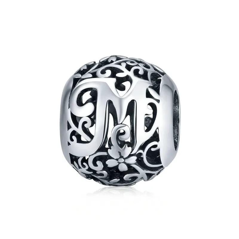Sterling Silver Letter Charm – Filigree &amp; Floral Openwork Design