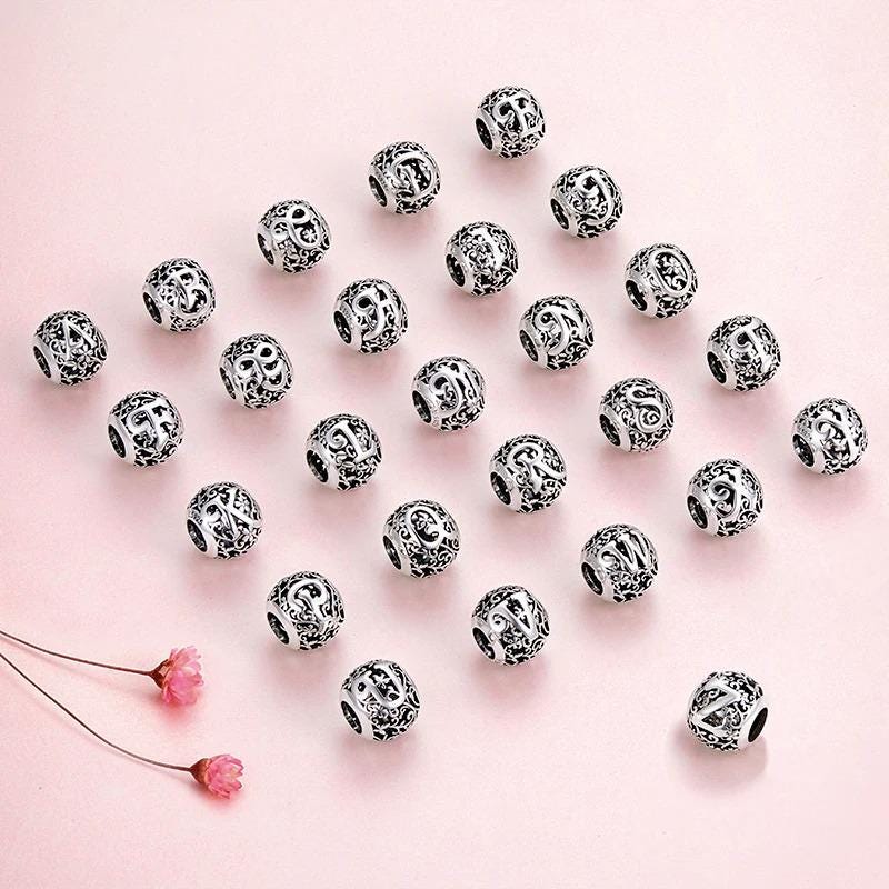 Sterling Silver Letter Charm – Filigree &amp; Floral Openwork Design