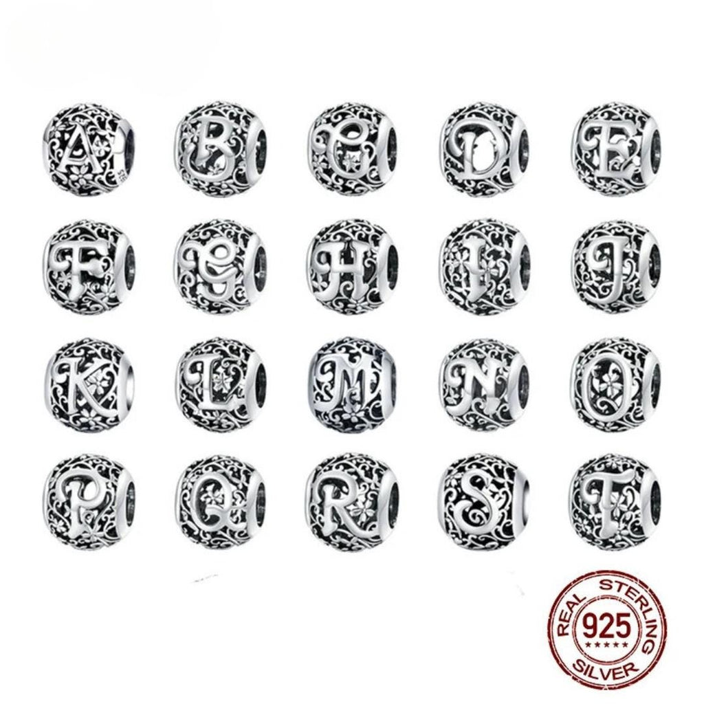 Sterling Silver Letter Charm – Filigree &amp; Floral Openwork Design