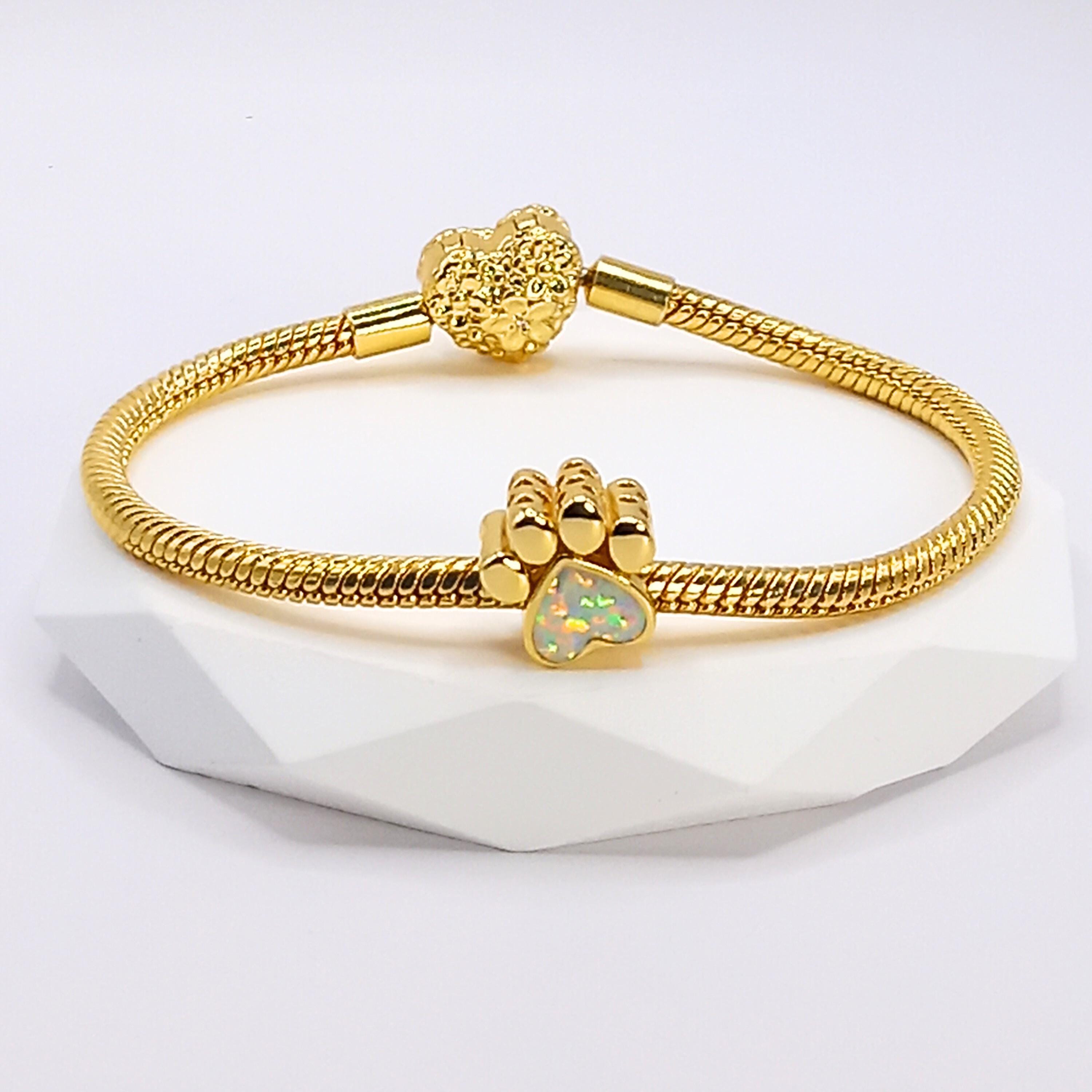 18k Opalite Memorial Paw Print Gold Plated Cubic Zirconia Charms fits Pandora Bracelet BUY 3 GET 65% OFF