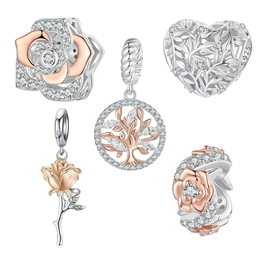 Rose Gold Plated over 925 Silver Charms fit Designer 3mm Snake Chain Bracelet Gift for Her BUY 3 GET 60% OFF
