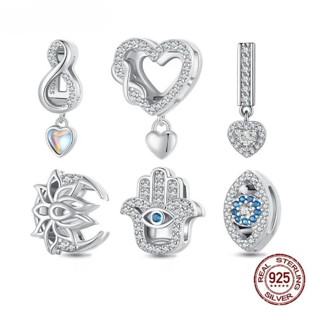 925 Silver Charms for Platinum Rose Clasp Wide Flat Chain Bracelet