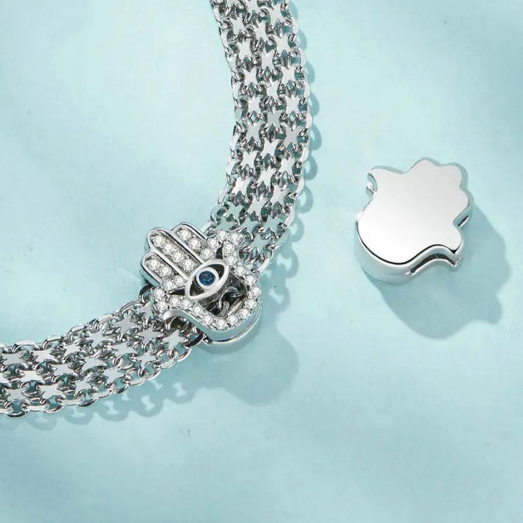 925 Silver Charms for Platinum Rose Clasp Wide Flat Chain Bracelet