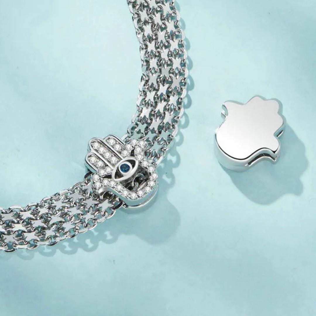 925 Silver Charms for Platinum Rose Clasp Wide Flat Chain Bracelet