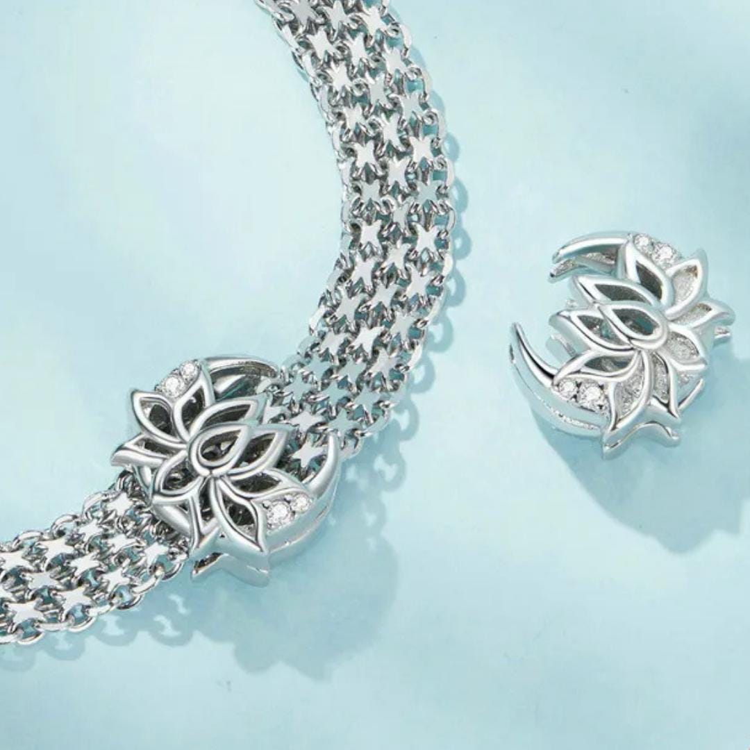 925 Silver Charms for Platinum Rose Clasp Wide Flat Chain Bracelet