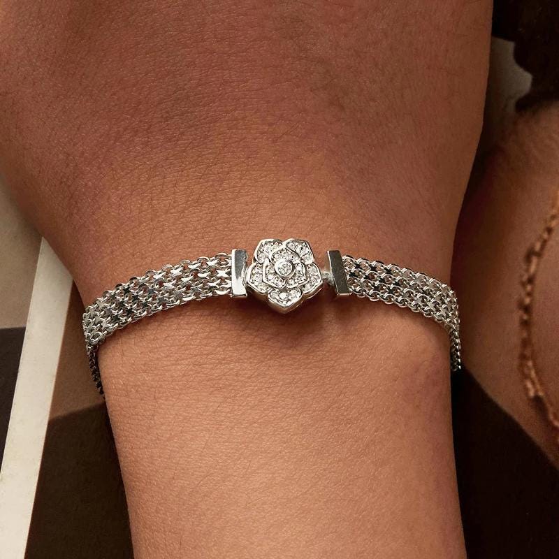 925 Silver Charms for Platinum Rose Clasp Wide Flat Chain Bracelet