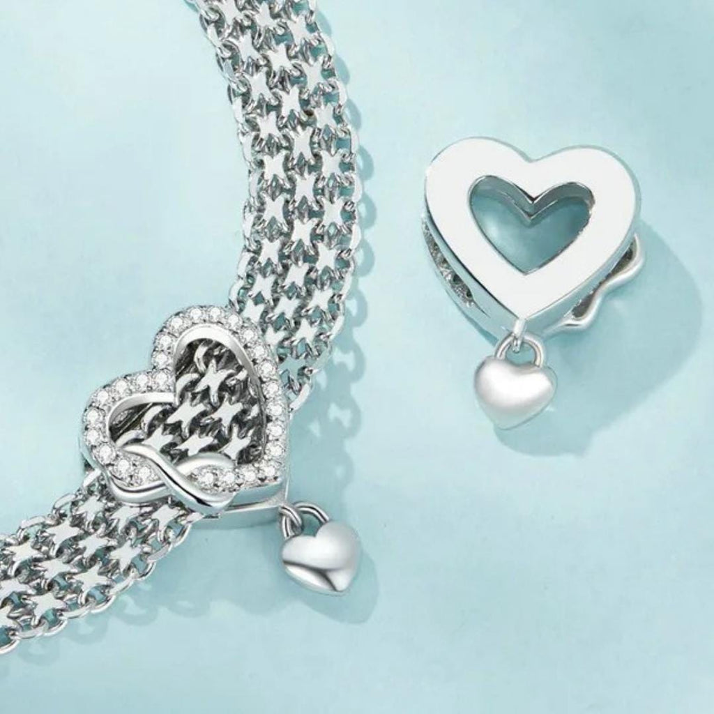 925 Silver Charms for Platinum Rose Clasp Wide Flat Chain Bracelet