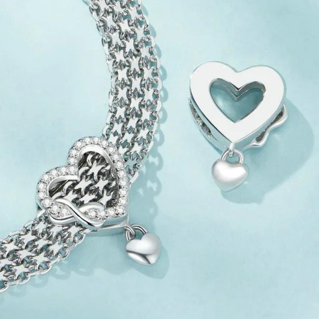 925 Silver Charms for Platinum Rose Clasp Wide Flat Chain Bracelet