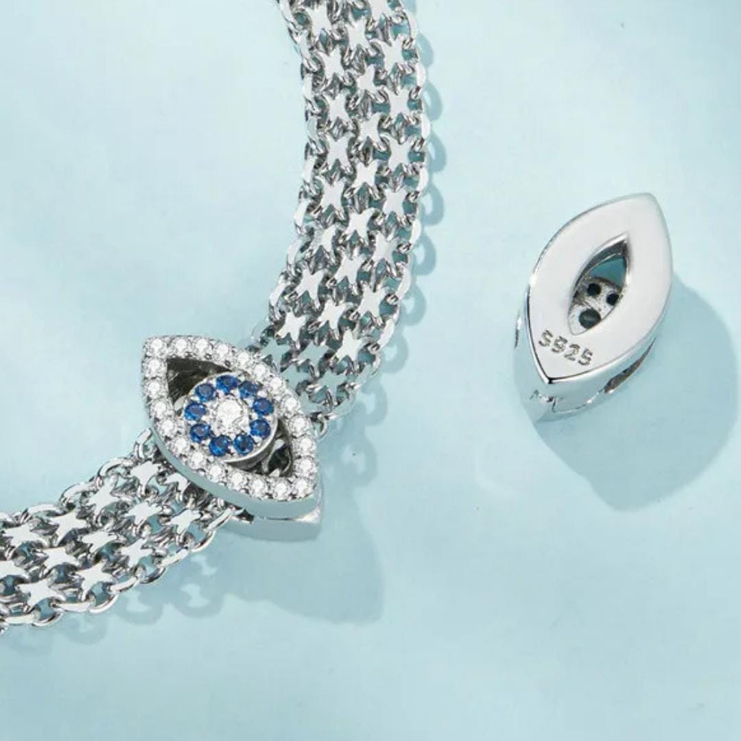 925 Silver Charms for Platinum Rose Clasp Wide Flat Chain Bracelet