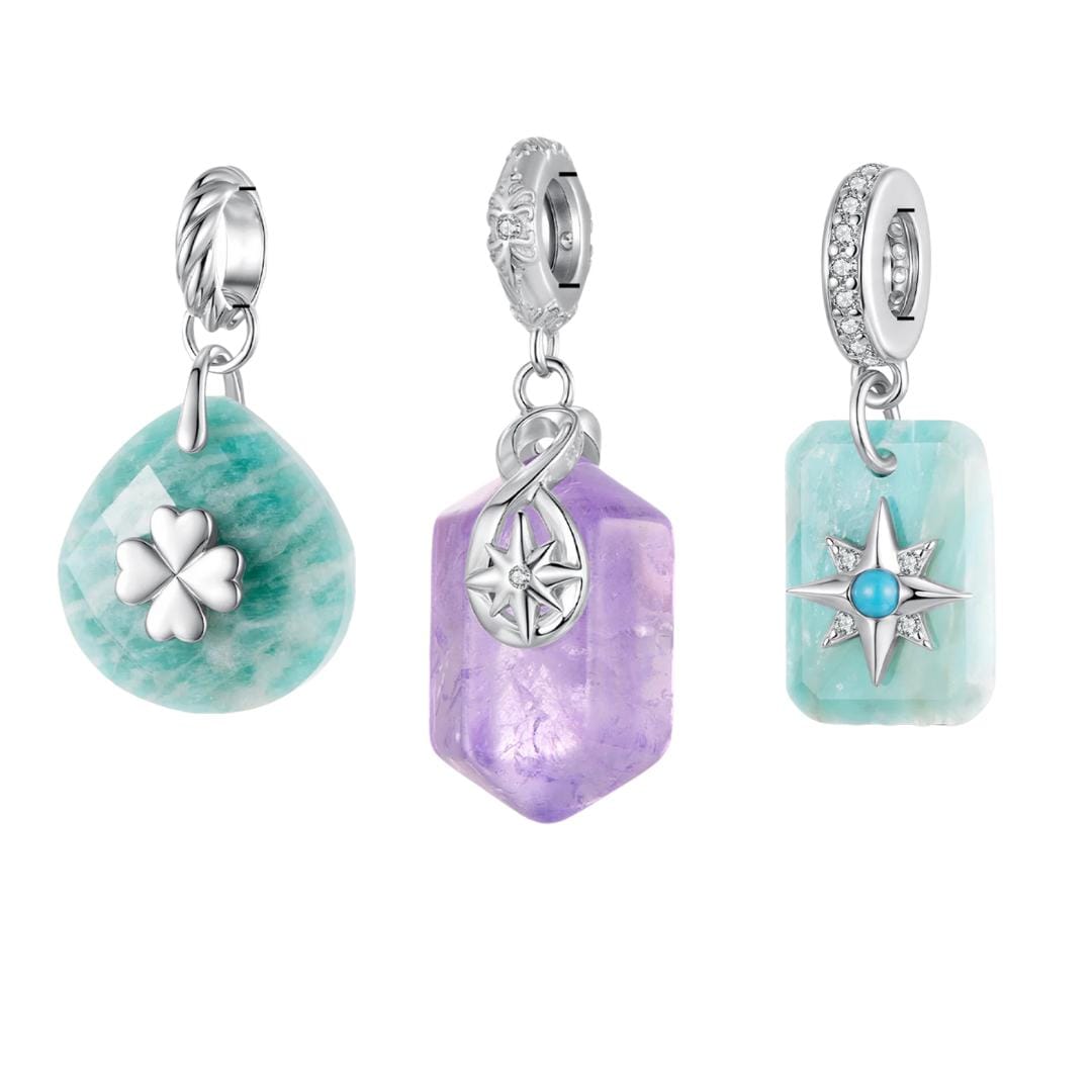 Natural Gemstone Silver Charms