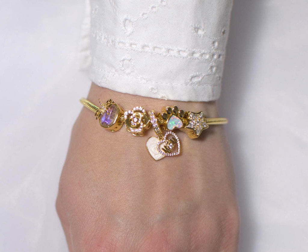 18k Opalite Memorial Paw Print Gold Plated Cubic Zirconia Charms fits Pandora Bracelet BUY 3 GET 65% OFF