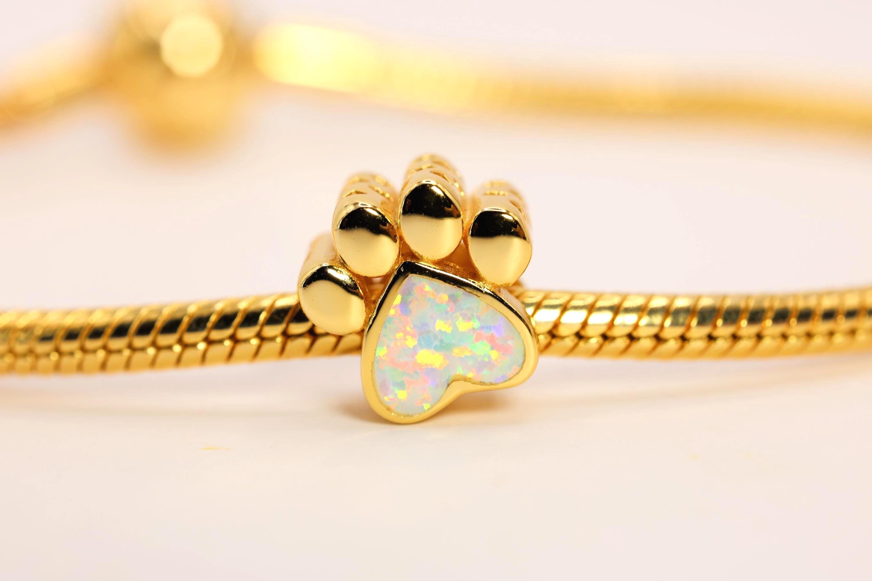 18k Opalite Memorial Paw Print Gold Plated Cubic Zirconia Charms fits Pandora Bracelet BUY 3 GET 65% OFF