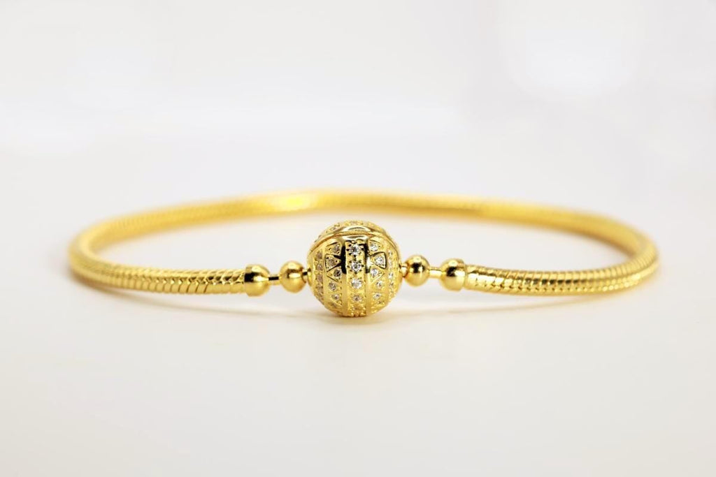 18k Gold Vermeil over 925 Silver Cubic Zirconia Snake Chain Charm Bracelet
