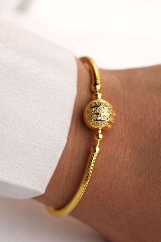 18k Gold Vermeil over 925 Silver Cubic Zirconia Snake Chain Charm Bracelet