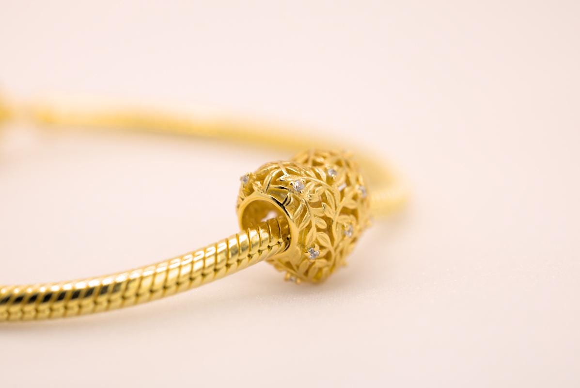 18K Gold Plated Heart Leaf Charm fits Pandora bracelet BUY 3 GET 65% OFF